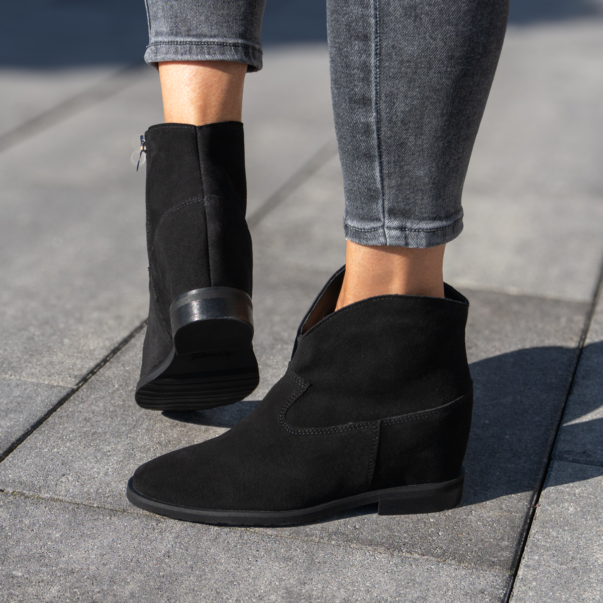  Black suede wedge boots