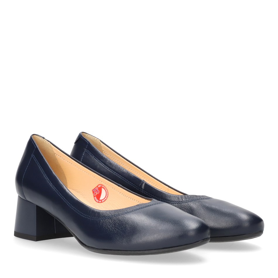  Navy blue leather pumps