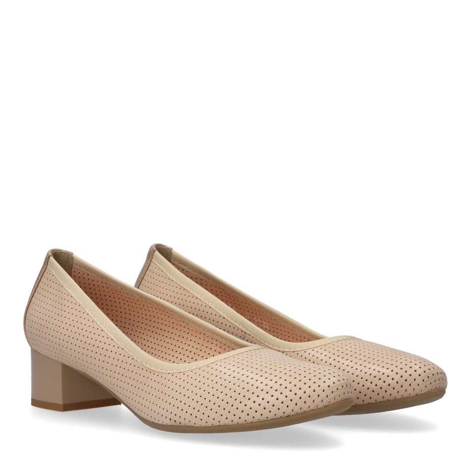  Beige Perforated Leather Pumps 5636 Bioeco by Arka