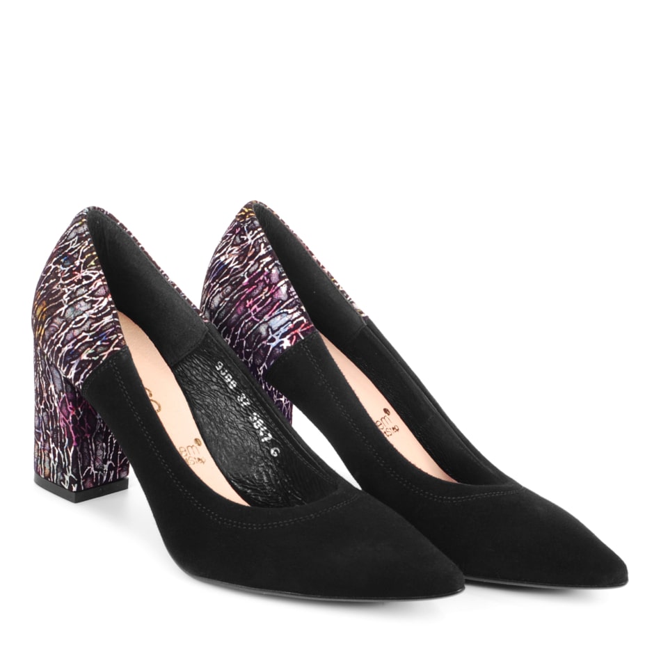  Black velor pumps with a covered heel