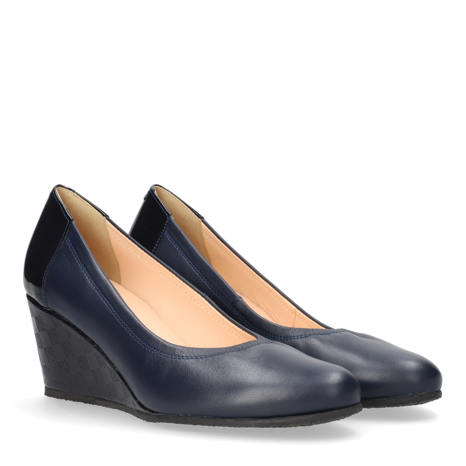  Navy blue leather wedge heel pumps 5899 Bioeco by Arka