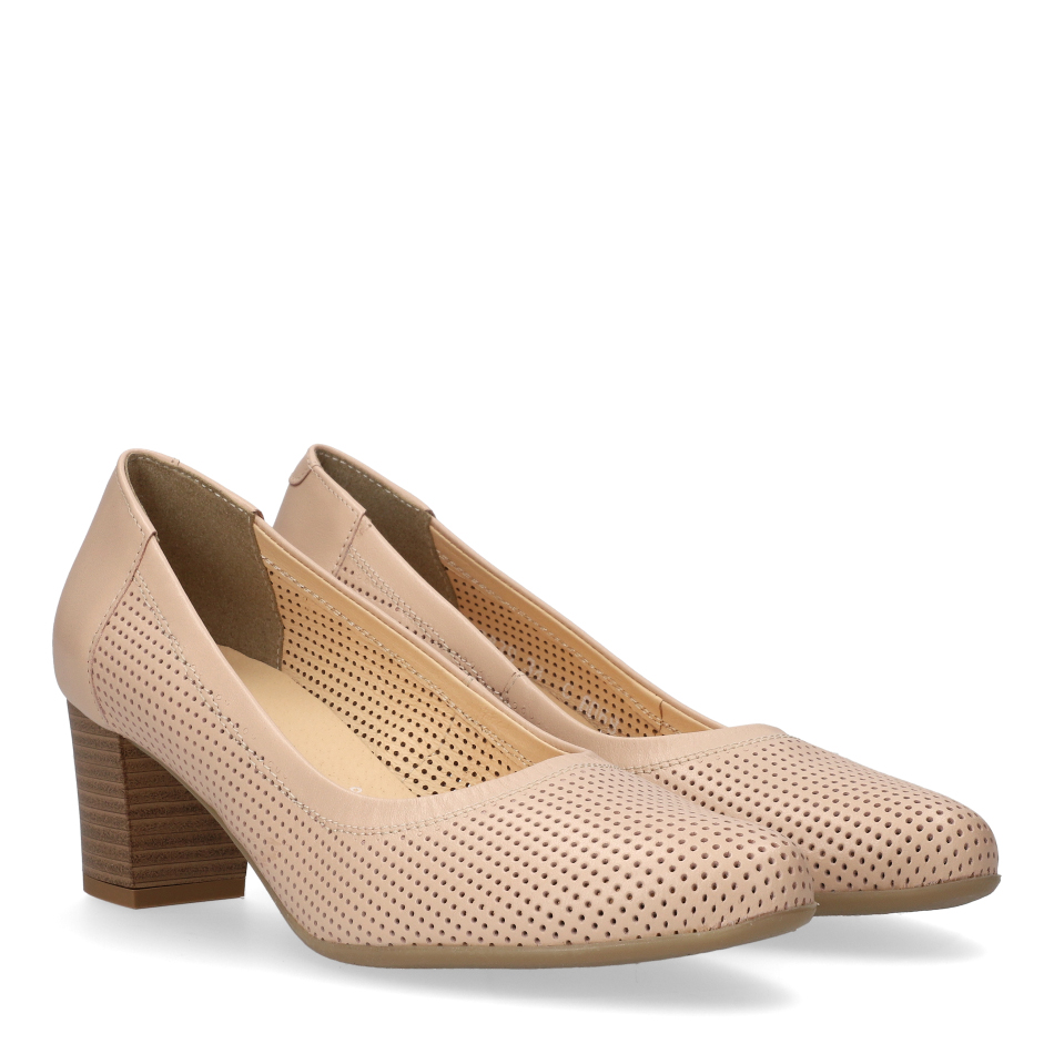  Beige Leather Perforated Pumps 6068 Bioeco by Arka