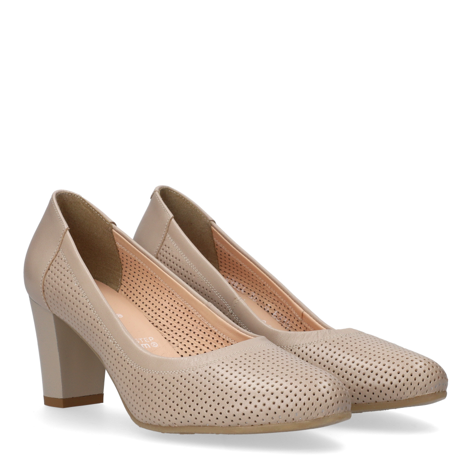  Beige Perforated Leather Pumps 6334 Bioeco by Arka