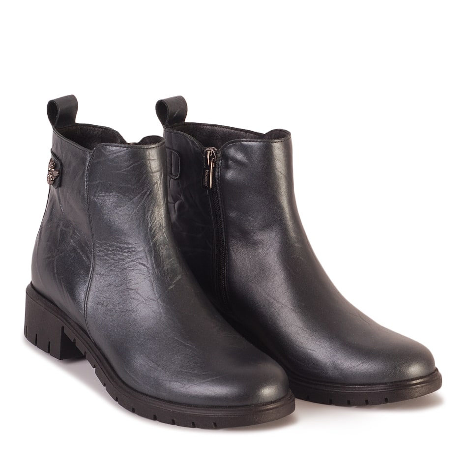  Graphite leather ankle boots