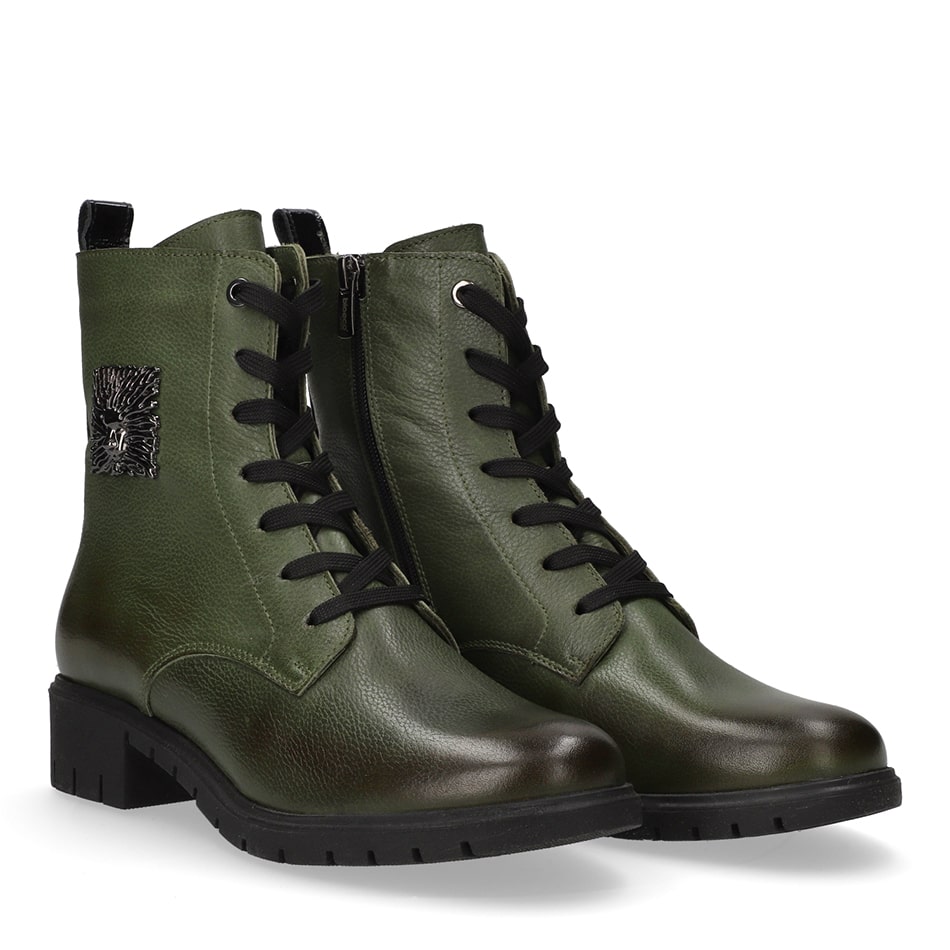  Green leather ankle boots