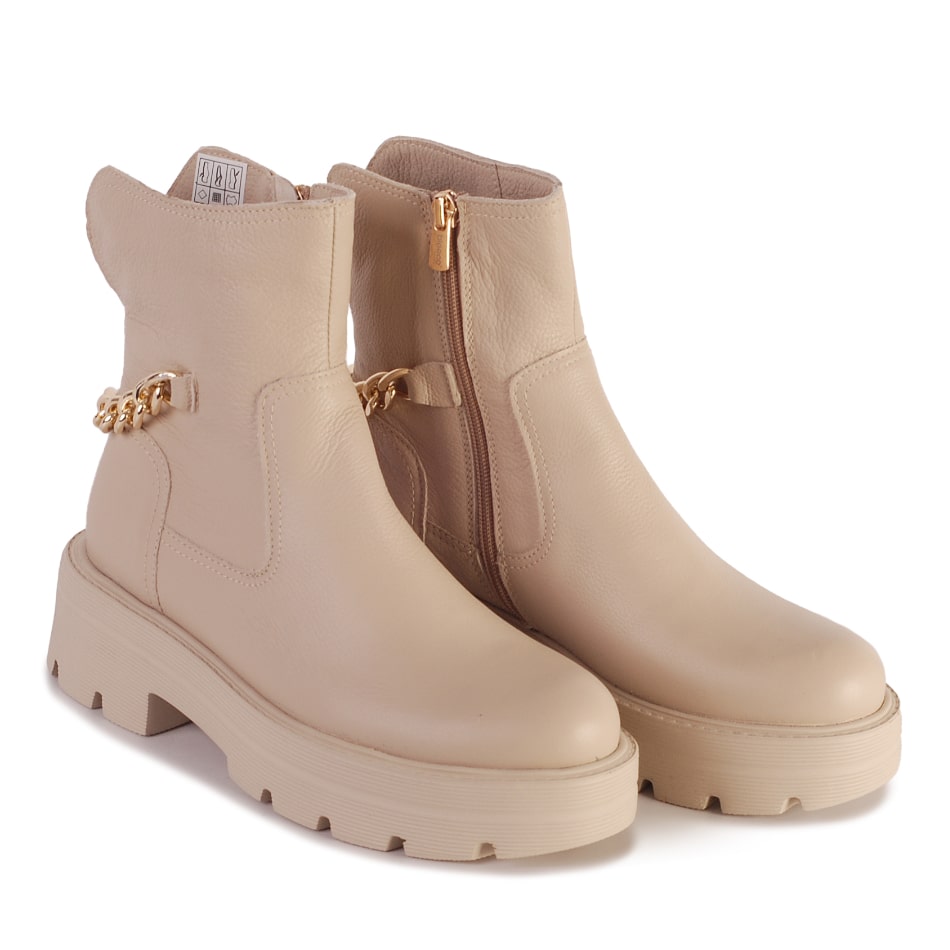  Beige leather ankle boots