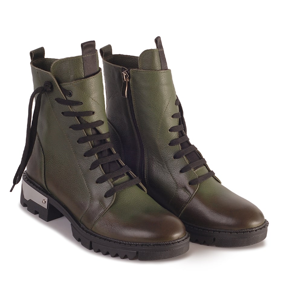  Green leather ankle boots