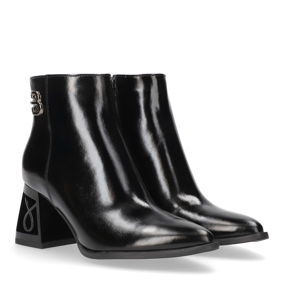  Black patent ankle boots