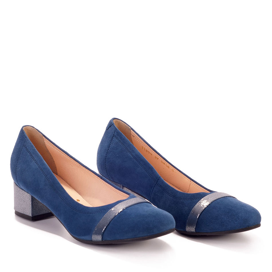  Navy blue velor shoes with a covered heel