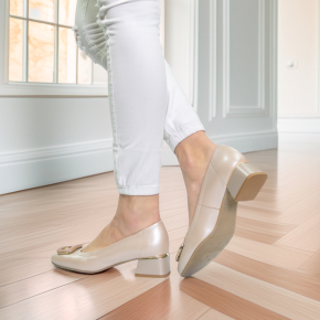  Beżowe perłowe skórzane czółenka 1081 Bioeco by Arka