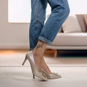  Beżowe skórzane czółenka 1083 Bioeco by Arka