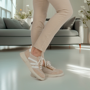  Beżowe welurowe buty sportowe z zamkiem 1193 Bioeco by Arka