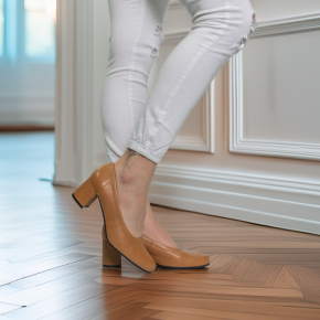  Karmelowe skórzane czółenka 5755 Bioeco by Arka