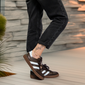  Brązowo-niebieskie skórzane buty sportowe 6815 Bioeco by Arka