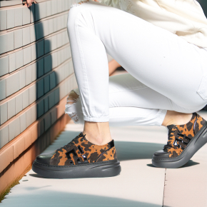  Czarne-karmelowe skórzane sneakersy 6898 Bioeco by Arka