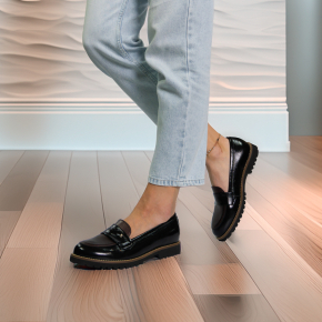  Czarne lakierowane mokasyny 6908 Bioeco by Arka