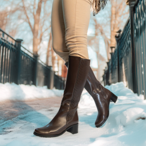  Czekoladowe skórzane kozaki ze streczem 7325 Bioeco by Arka