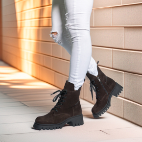  Czekoladowe skórzane botki 7833 Bioeco by Arka