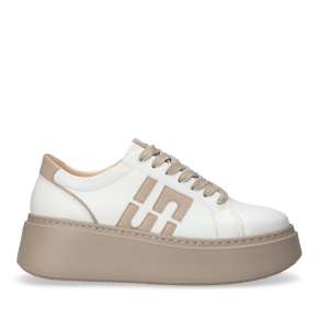  Białe skórzane sneakersy z beżowymi wstawkami 1032 Bioeco by Arka