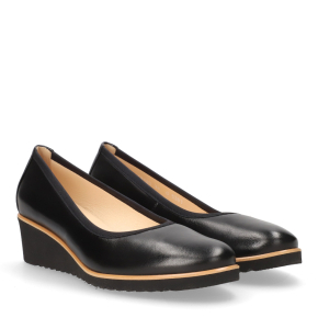  Czarne skórzane czółenka na klinie 5361 Bioeco by Arka