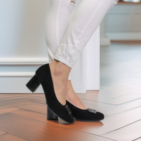  Black velor pumps with a decorative bow 5754 Bioeco by Arka