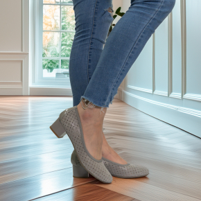  Szare skórzane czółenka 6053 Bioeco by Arka