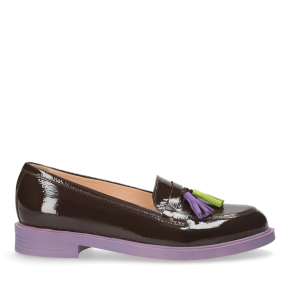  Czekoladowe skórzane mokasyny na dwukolorowych spodach 6146 Bioeco by Arka