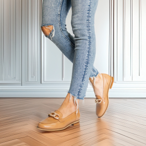  Karmelowe skórzane mokasyny 6586 Bioeco by Arka