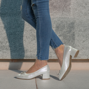  Srebrne skórzane czółenka 6759 Bioeco by Arka