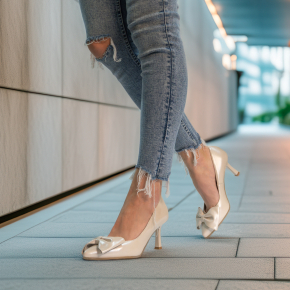  Perłowe skórzane czółenka 6863 Bioeco by Arka