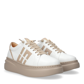  Biało-beżowe skórzane sneakersy 6898 Bioeco by Arka
