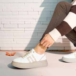  Biało-beżowe skórzane sneakersy 6898 Bioeco by Arka