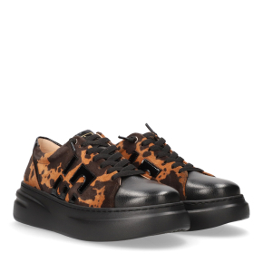  Czarne-karmelowe skórzane sneakersy 6898 Bioeco by Arka