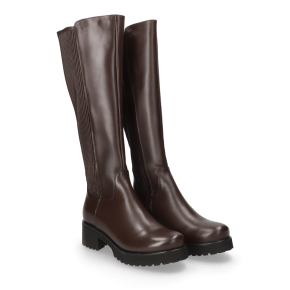  Czekoladowe skórzane kozaki ze streczem 7647 Bioeco by Arka