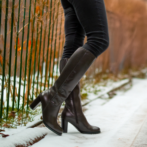  Brązowe skórzane kozaki ze streczem 7761 Bioeco by Arka