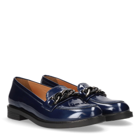  Navy blue leather loafers