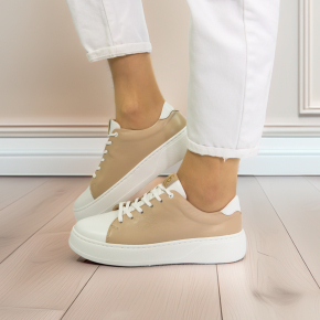  Beżowe skórzane buty sportowe 6904 Bioeco by Arka
