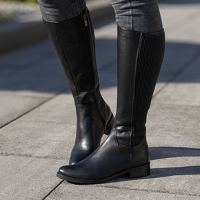  Czarne skórzane kozaki ze streczem 7152 Bioeco by Arka