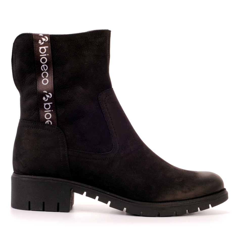 Black suede boots with a decorative BIOECO tape