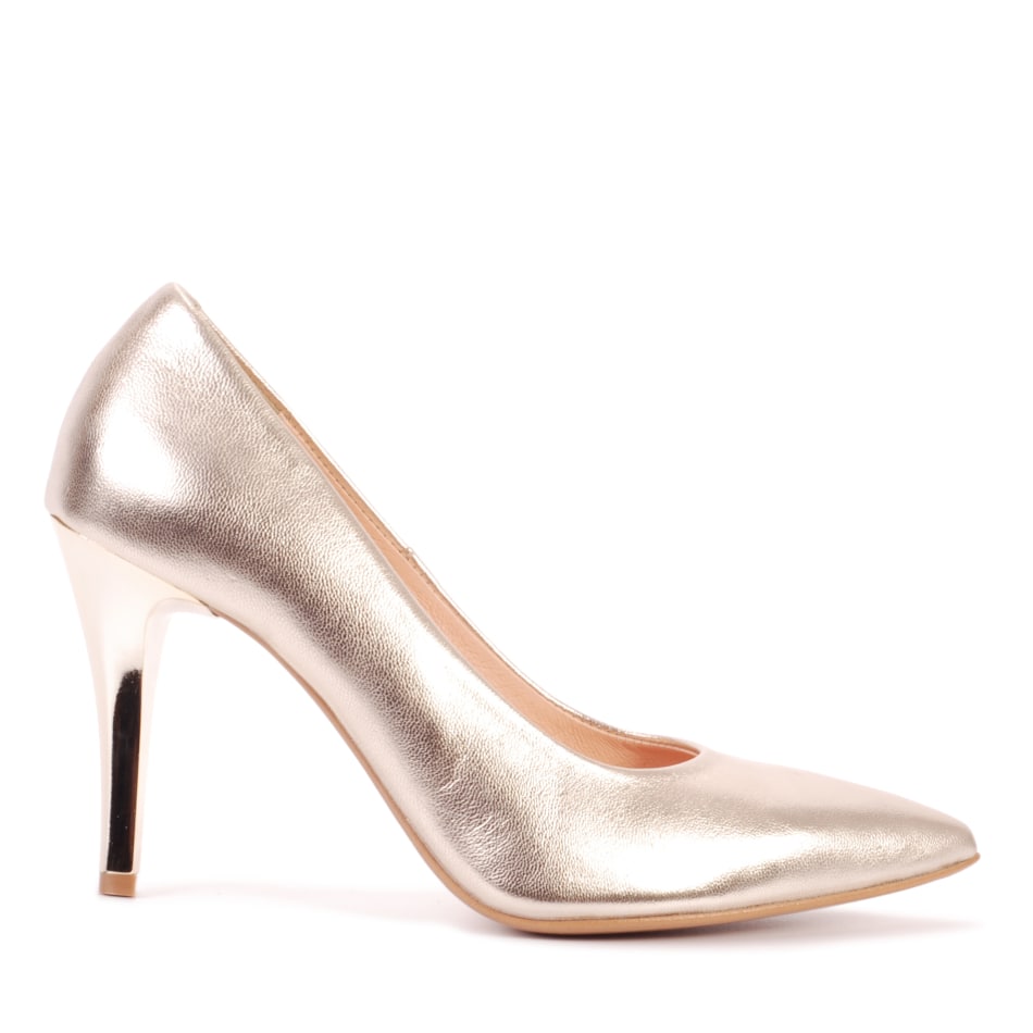 Elegant leather golden stilettos