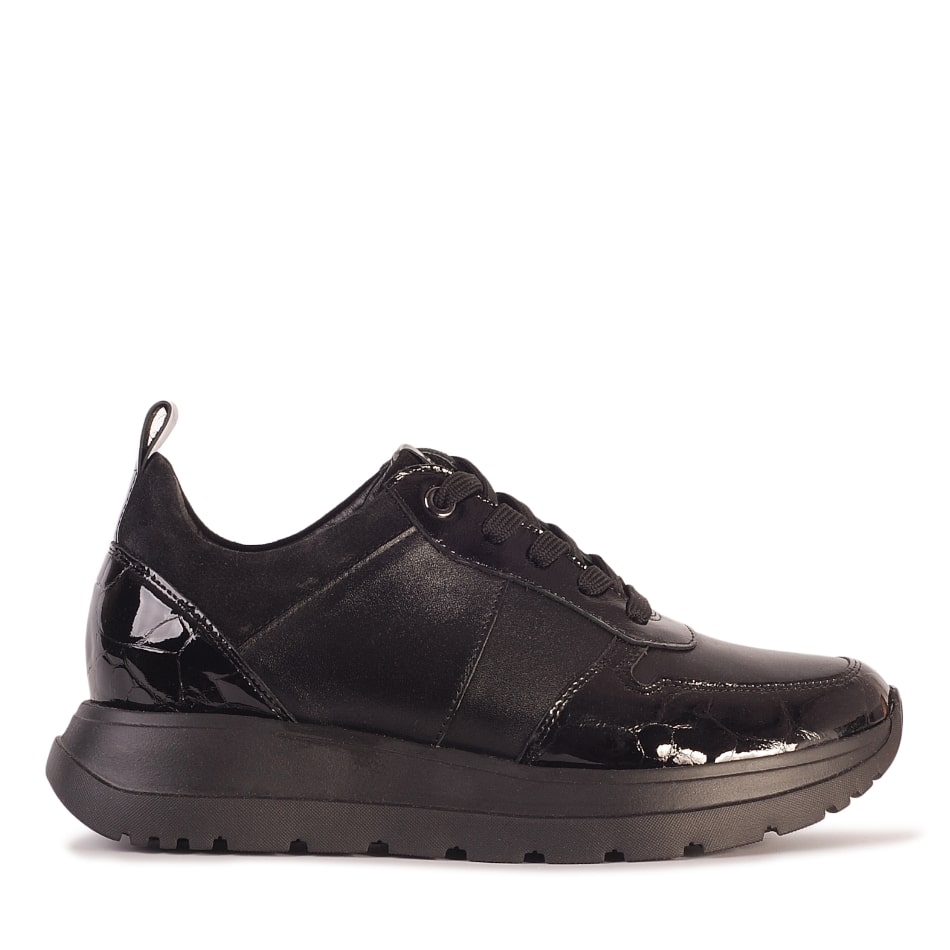 Black leather sports shoes