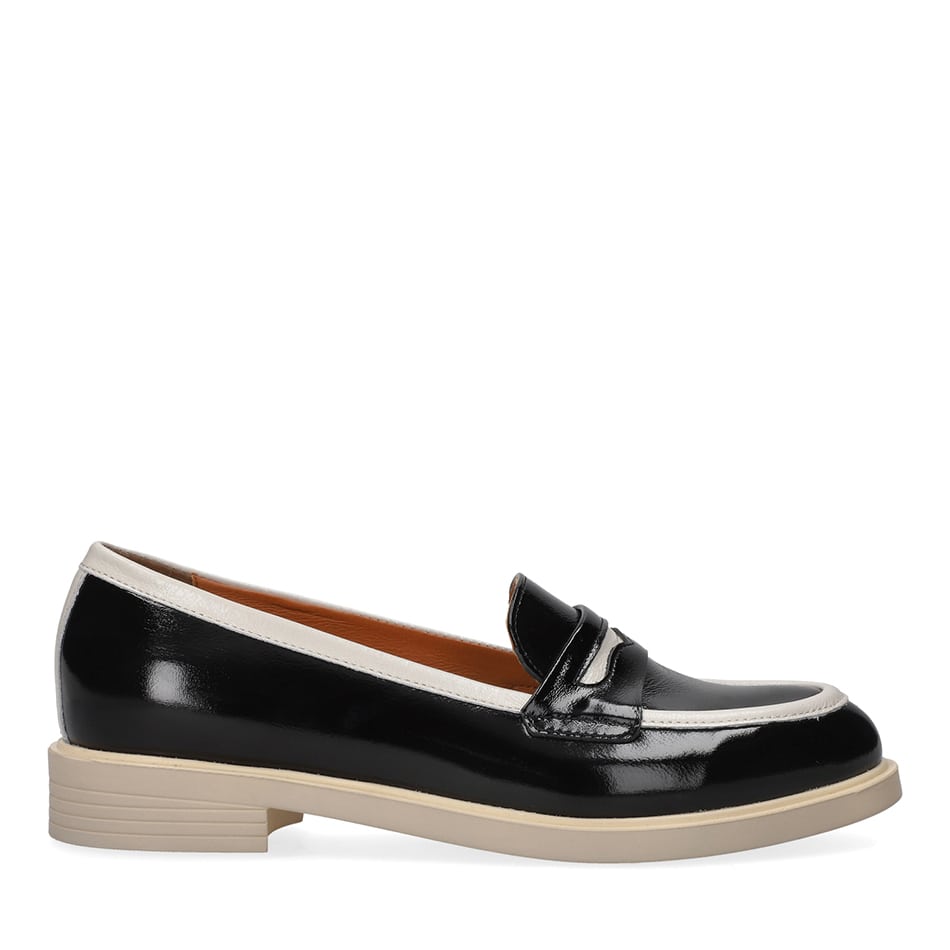 Black and beige leather loafers