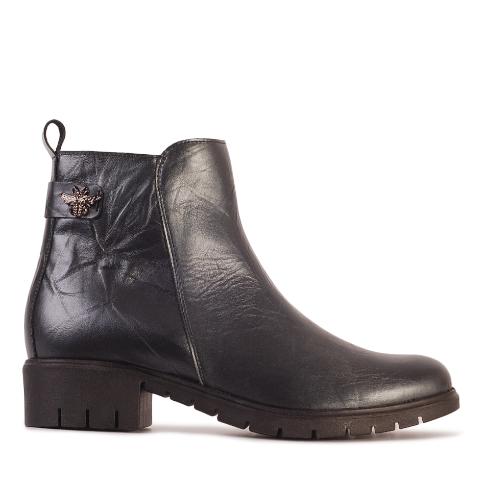 Graphite leather ankle boots