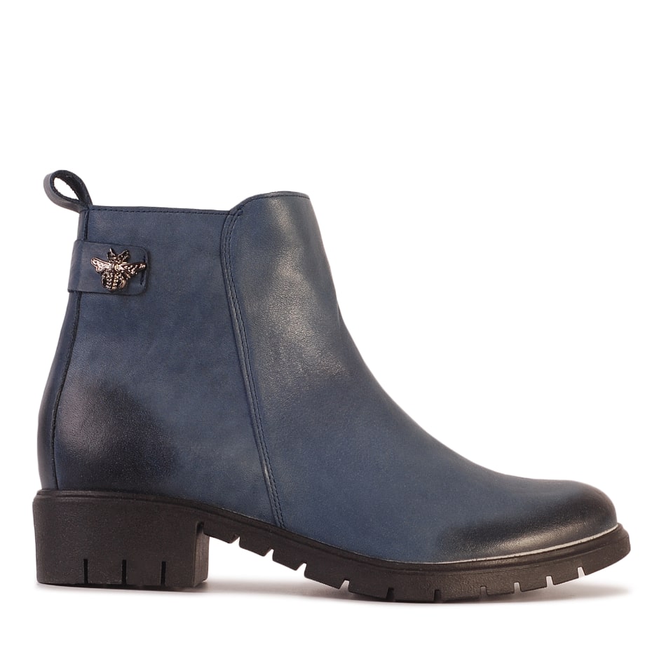 Navy blue leather ankle boots