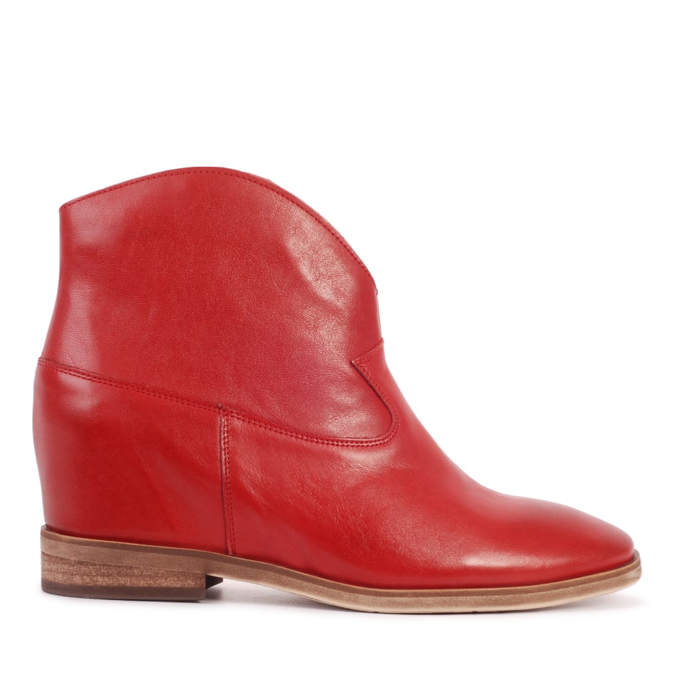 Red leather wedge boots