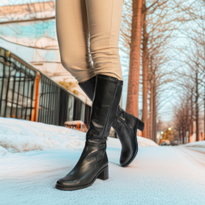 Czarne skórzane kozaki ze streczem 7325 Bioeco by Arka