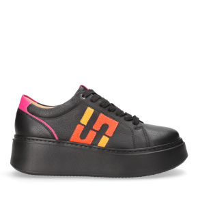 Czarne skórzane sneakersy z kolorowymi paskami  1032 Bioeco by Arka