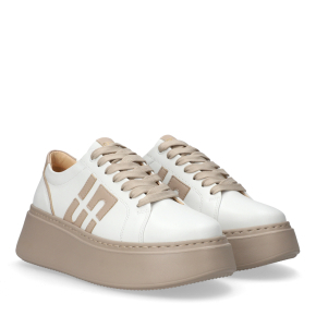 Białe skórzane sneakersy z beżowymi wstawkami 1032 Bioeco by Arka