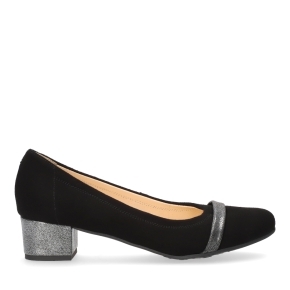 Black velor shoes with a covered heel