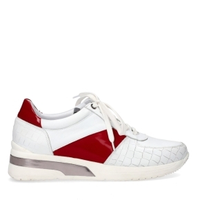 Biało czerwone skórzane buty sportowe